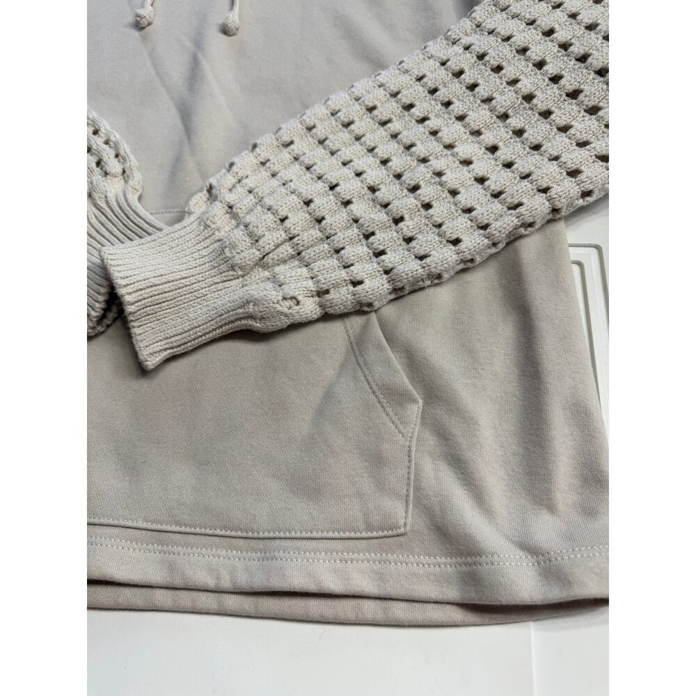Time and Tru Womens Sz M Tan Crochet Knit Sleeve Hoodie Hooded Sweatshirt - Picture 3 of 8